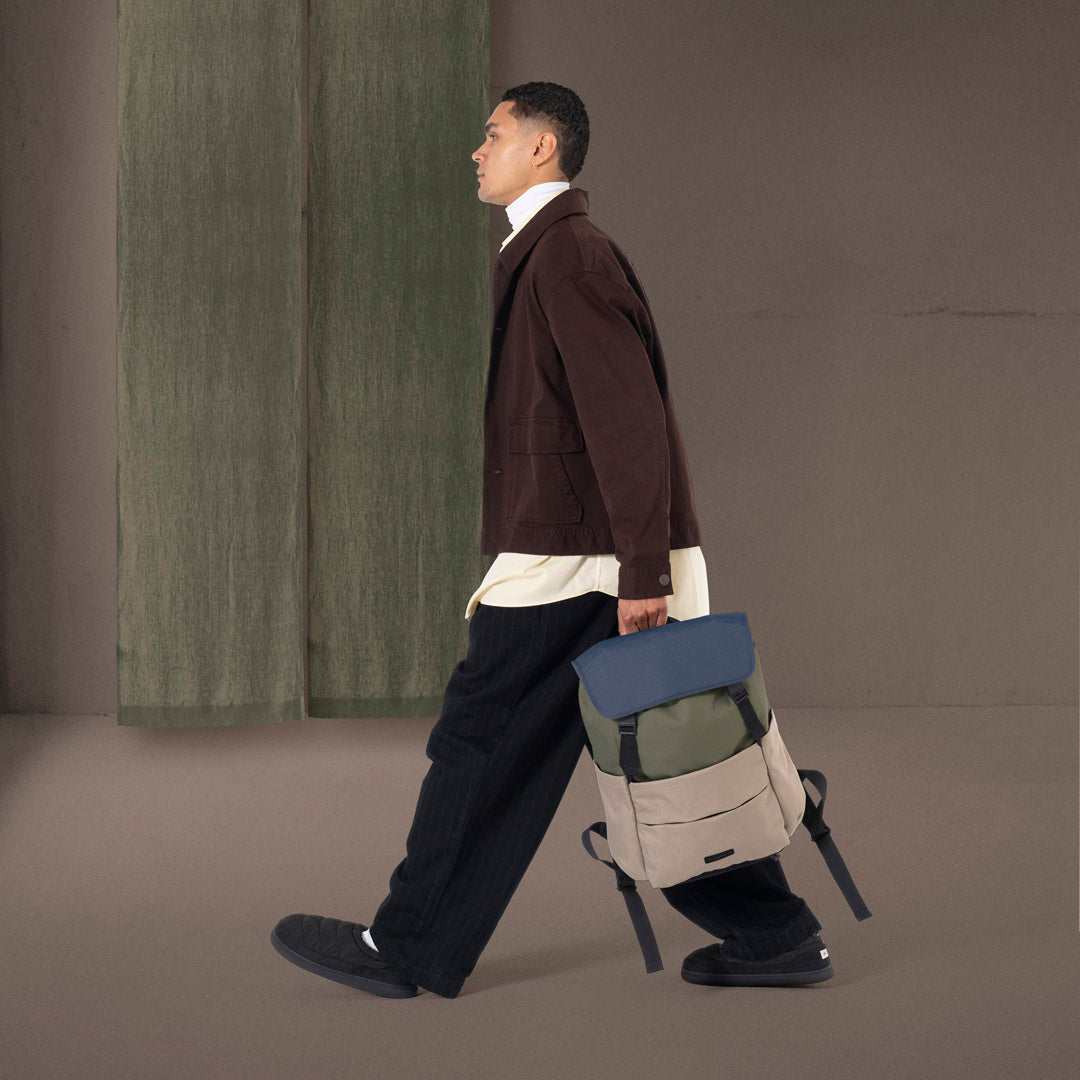 Stellan Flap-Top Backpack - Dark Navy - Dark Sand