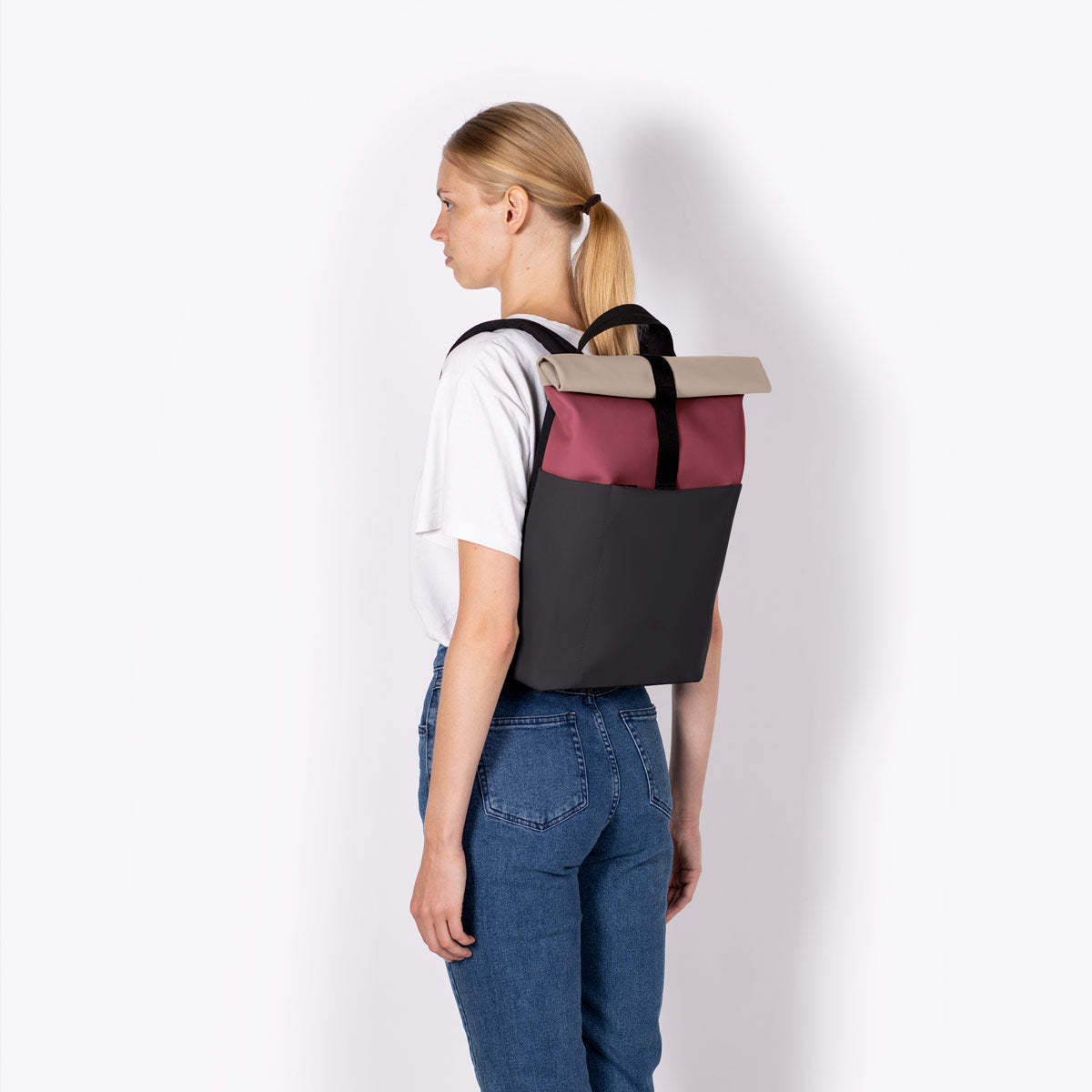 Hajo Roll-Top Backpack - Burgundy - Black / Mini