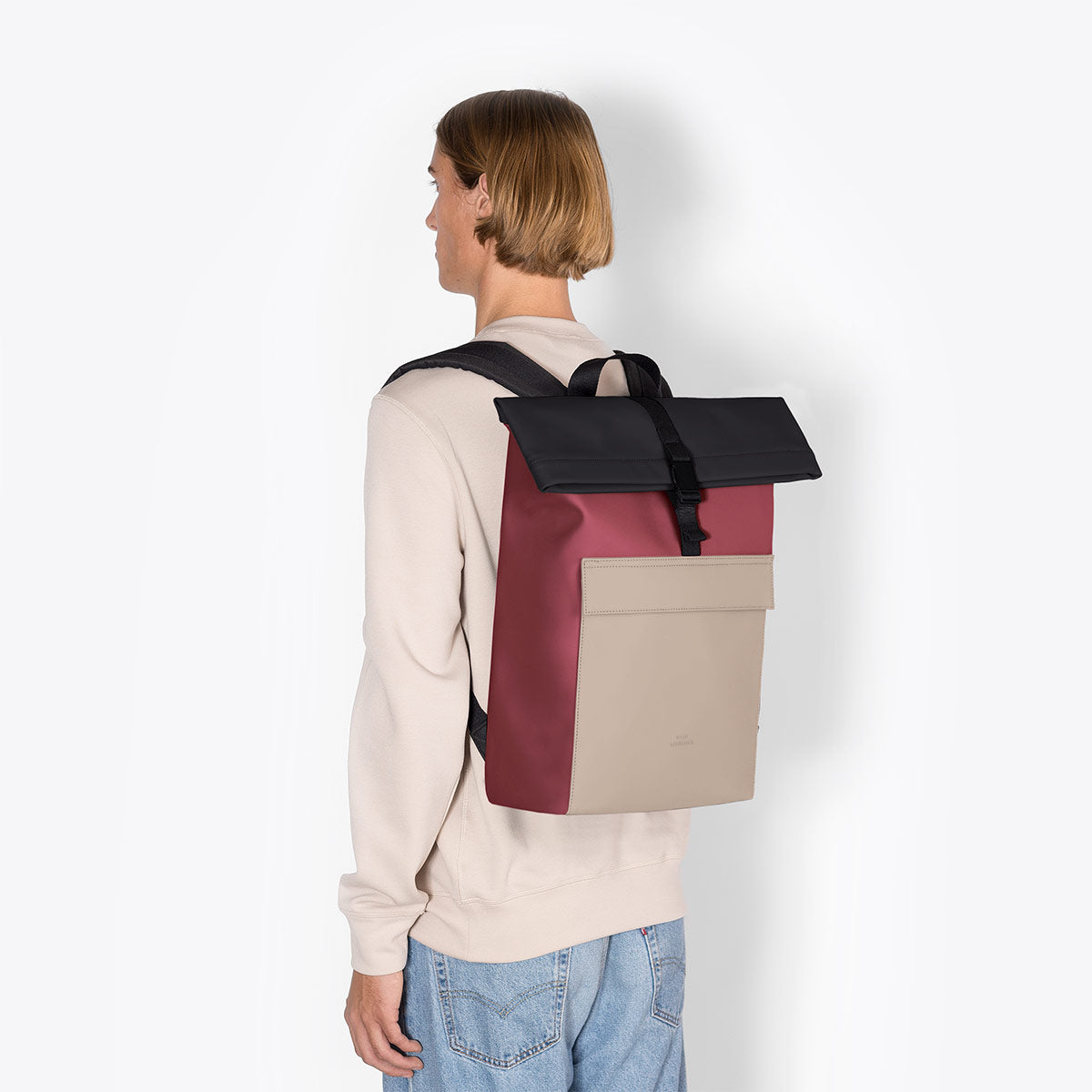 Jannik Roll-Top Backpack - Sand - Burgundy / Medium