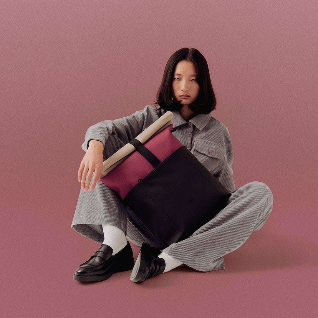 Hajo Roll-Top Backpack - Burgundy - Black / Mini